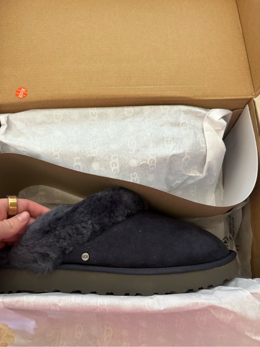 UGG Blue Suede Shearling Slip-On Slippers